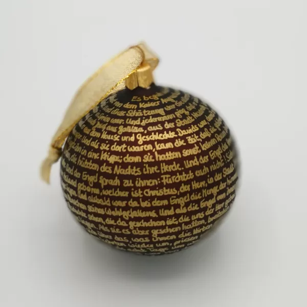 8-cm-Christbaumkugeln, mit Weihnachtsgeschichte aus Lukas 2